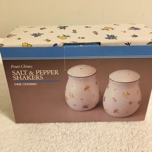 Vintage Fruit Chintz Fine Ceramic Salt & Pepper Shakers NIB